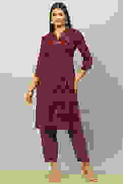 Maroon Viscose Blend Straight Printed Kurta Salwar Suit Set image number 0