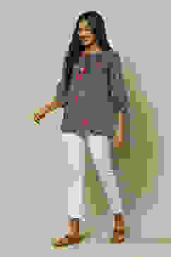 Indigo Blue LIVA Straight Printed Top image number 0