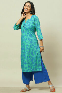 Green LIVA Straight Kurta image number 0