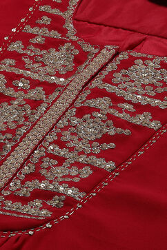 Red Art Silk Straight Suit Set image number 1