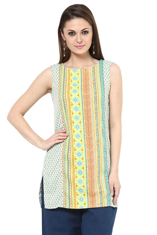 Teal Blue Straight Cotton Indie Top image number 0