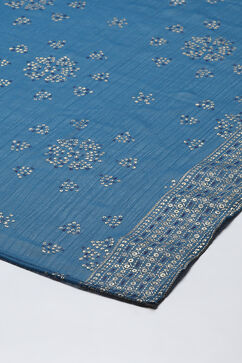Teal Blue LIVA Straight Printed Suit Set image number 3