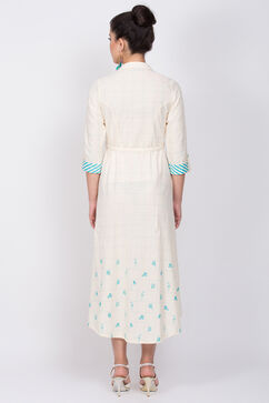 Turquoise Cotton A-Line Dress image number 4