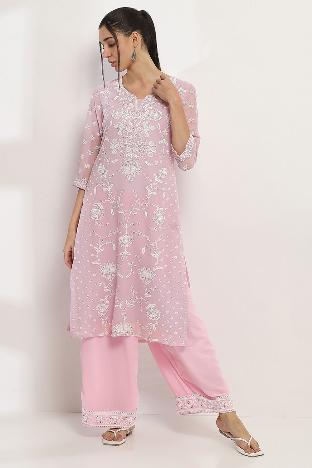 Pink Solid Straight Palazzos image number 0