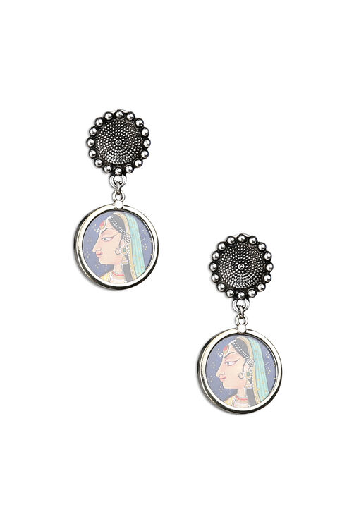 Handpainted Floral Blue Earrings With Filigree Beads image number 1
