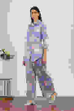 Purple Cotton Blend Cotton Flex Kurta Pants Set image number 3