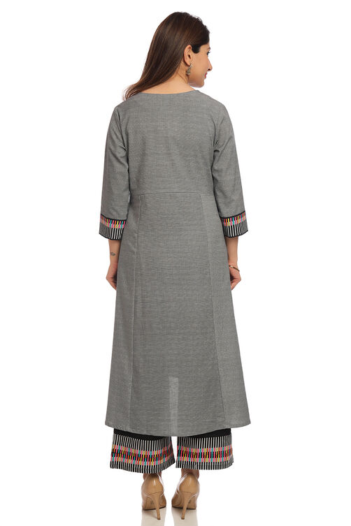 Black Kalidar Cotton Kurta image number 4