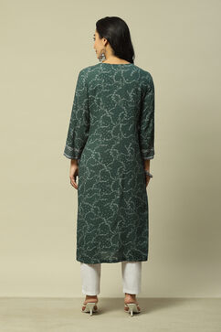 Green LIVA Straight Printed Kurta image number 3