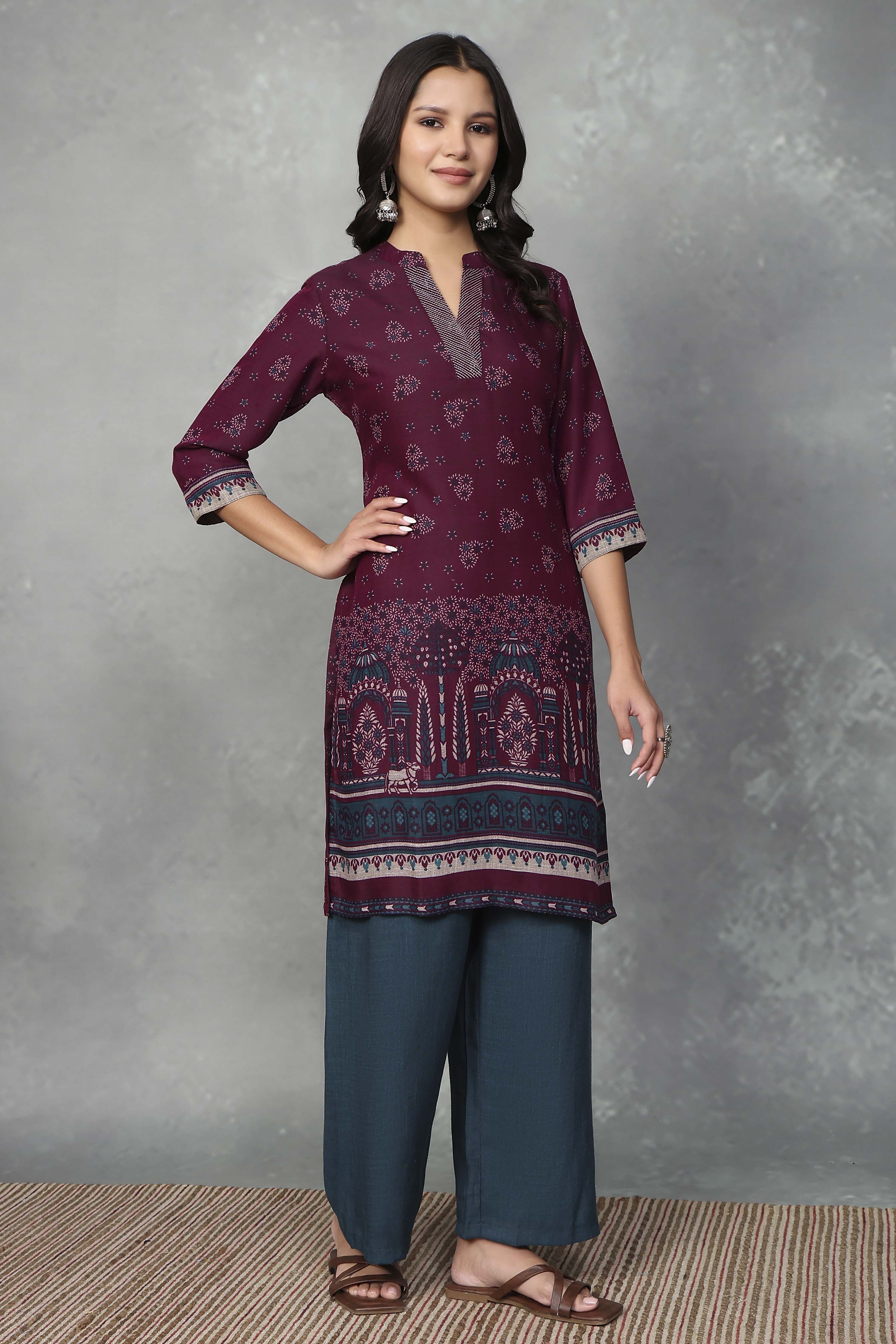 Green Viscose Polyester Viscose Rayon Kurta Pants Set image number 5