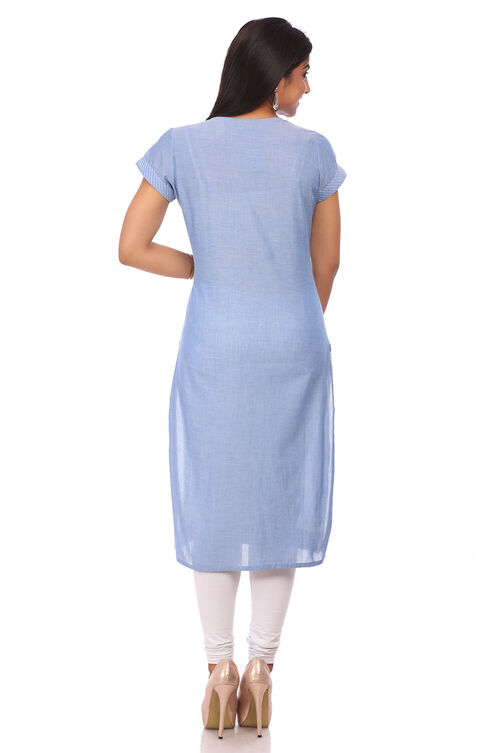 Blue Cotton Straight Kurta image number 1