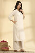Off White Rayon Flex Straight Co-ord Set image number 4