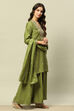 Golden-Olive Viscose Blend Straight Embroidered Kurta Sharara Suit Set image number 5