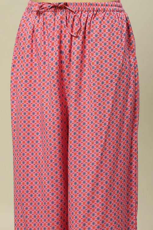 Pink LIVA Straight Printed Kurta Palazzo Suit Set image number 2
