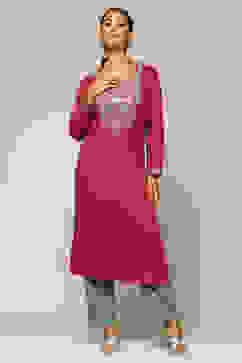 Purple Cotton Blend Straight Kurta image number 5