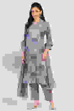 Purple Printed Straight Suit Set image number 3