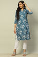 Blue Cotton Floral Printed Straight Kurta image number 0