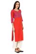 Orange Straight Poly Cotton Kurta image number 2