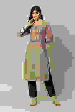 Green LIVA Straight Printed Kurta image number 0