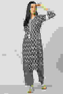 Olive Green Rayon Straight Printed Kurta Palazzo Suit Set image number 6