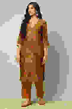 Mustard Viscose Blend Floral Printed Straight Suit Set image number 7