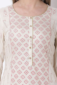 Off White Viscose A-Line Kurta image number 1