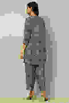 Navy Blue Printed Straight Kurta Pants Co-ord Set image number 4