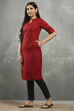 Maroon Viscose Straight Kurta Pants Set image number 3