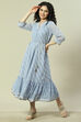 Blue Cotton Blend Kalidar Dress image number 5