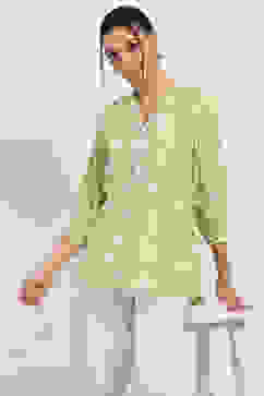 Olive Cotton Straight Kurti image number 5