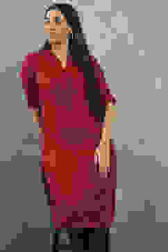 Maroon Viscose Straight Kurta Pants Set image number 7