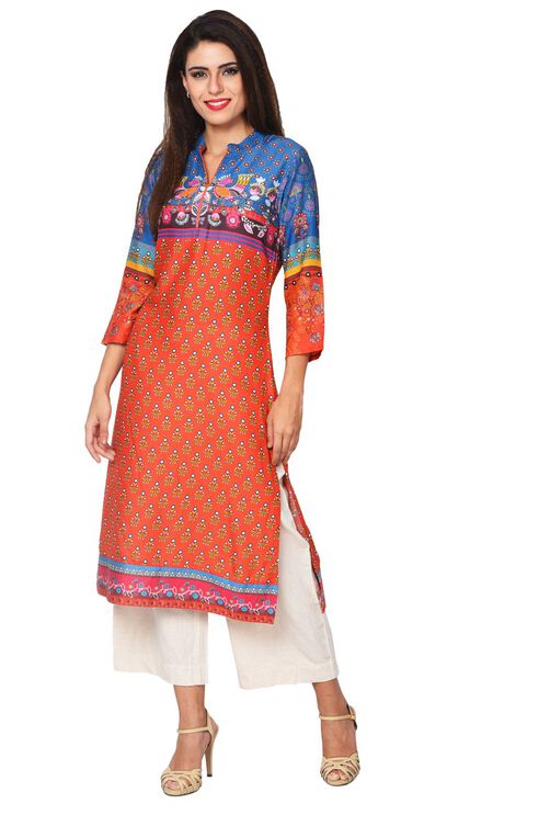 Orange Straight Modal Kurta image number 1