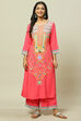 Pink LIVA Blend Woven Straight Kurta Suit Set image number 6