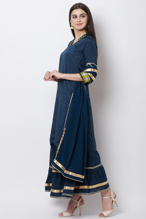 Peach Viscose Cotton Straight Suit Set image number 2