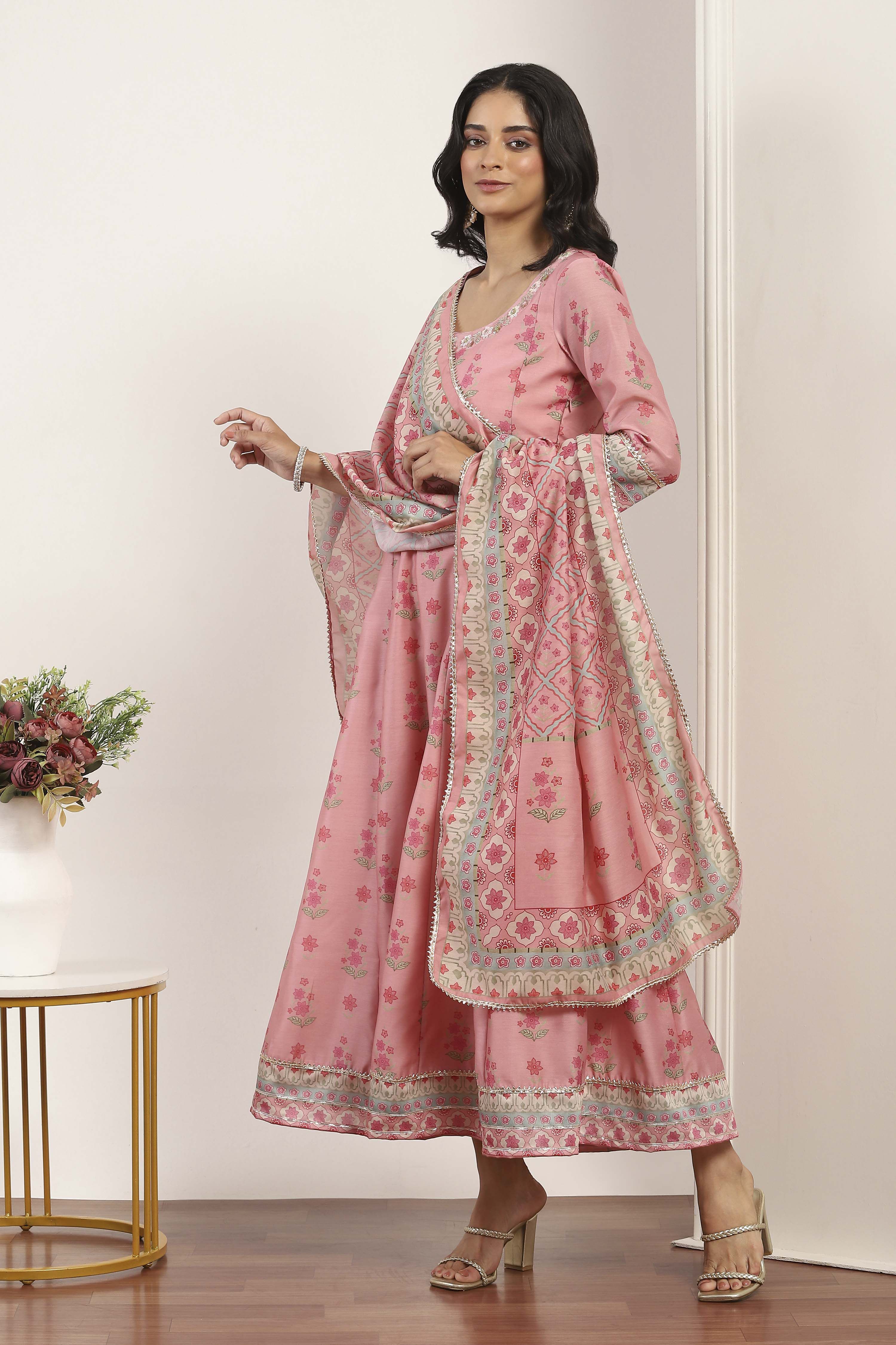 Pink Viscose Polyester A-line & Kalidar Kurtas image number 2