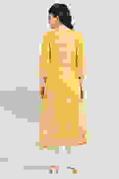Mustard Yellow Printed Flared Kurta image number 3