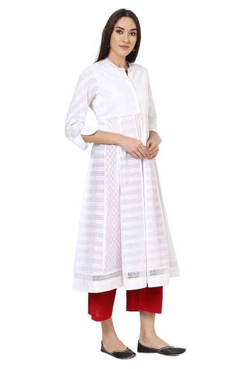 White Kalidar Schiffli Kurta image number 2