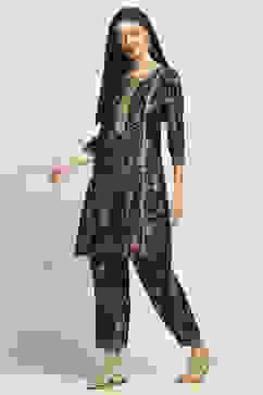 Black Viscose Blend Printed A-Line Kurta Pants Set image number 3