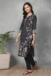 Black Cotton Printed Straight Kurta image number 2