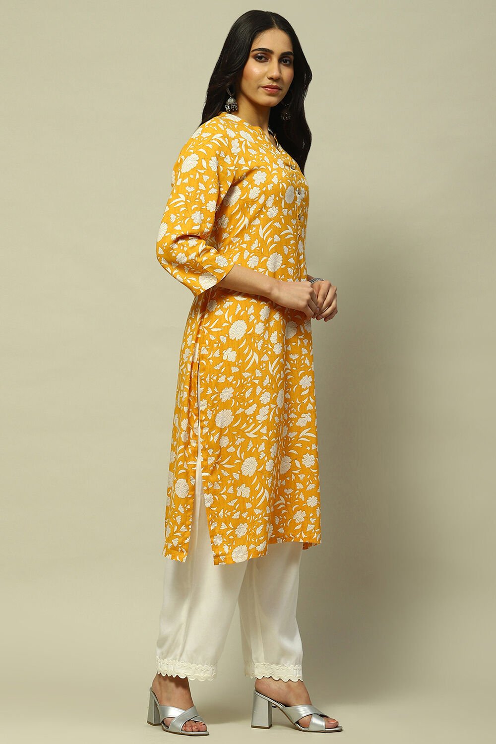 Green Floral Printed Straight Kurta image number 4