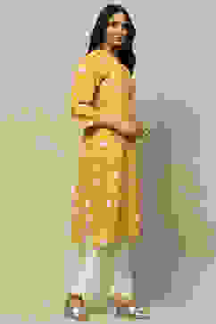 Mustard Viscose Staight Kurta image number 4
