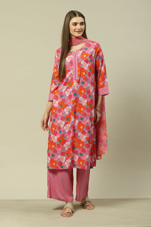 Pink LIVA Straight Printed Kurta Palazzo Suit Set image number 7