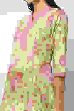 Green Cotton Printed Straight Kurta Set image number 1