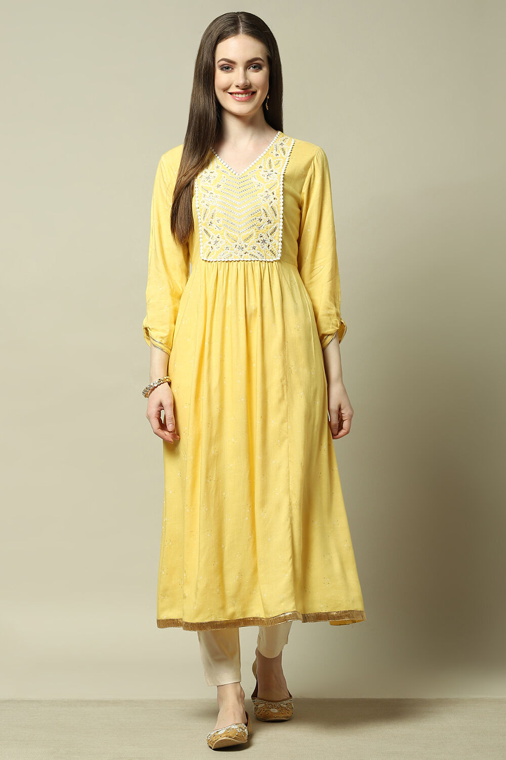 Yellow Rayon Slub Straight Dress image number 5