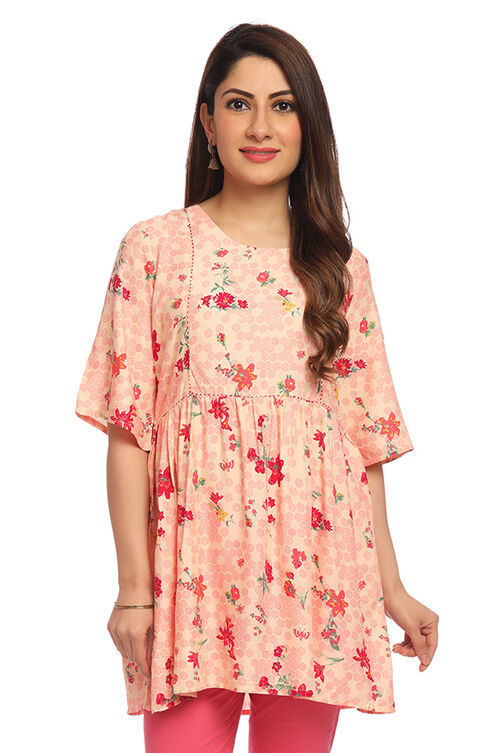Peach Flared Viscose Indie Top image number 0