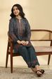 Teal Acrylic Straight Printed Kurta Pants Set image number 0