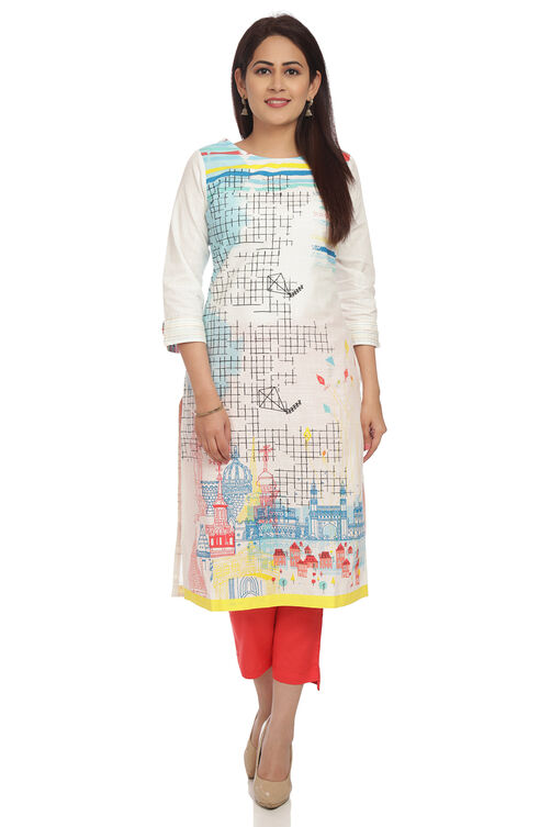 White Straight Cotton Kurta image number 0