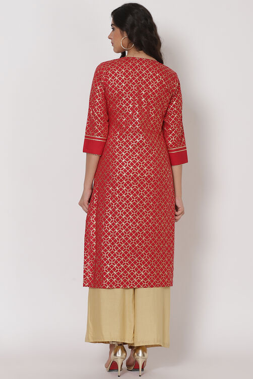 Red Polyster Kurta image number 5