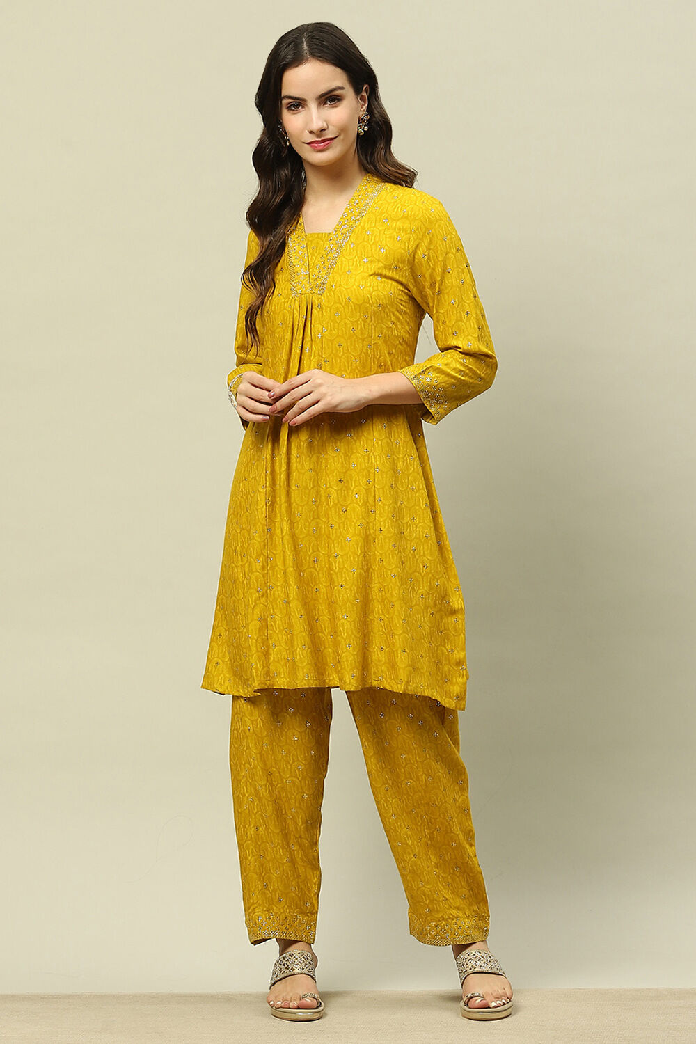 Yellow Printed Straight Co-ord Set image number 0