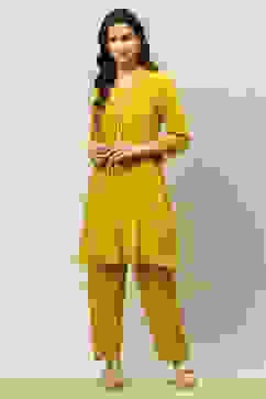 Yellow Printed Straight Co-ord Set image number 0