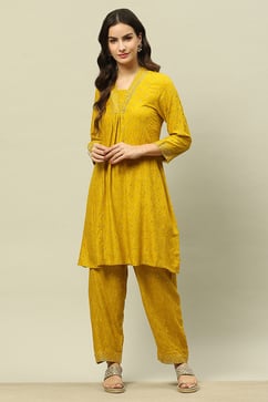Yellow Printed Straight Co-ord Set image number 0